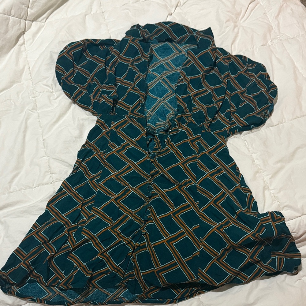One Clothing Teal and Brown Dress